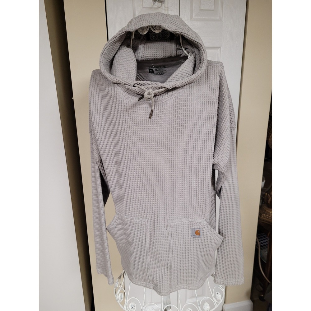 Carhartt Womens Waffle Knit Hoodie Gray Relaxed Fit Thermal Pullover TK4967-W M